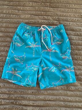 Men’s Turquoise Shark & Palm Print Swim Trunks sizeXS New